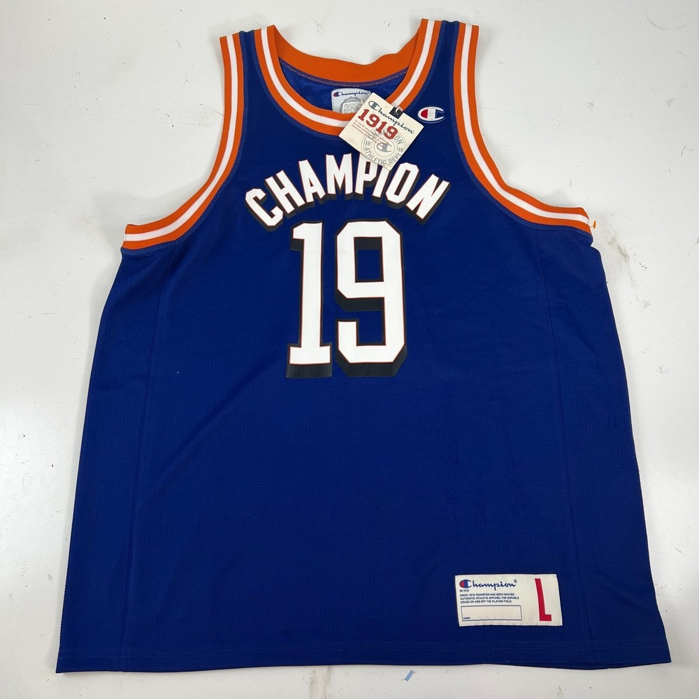 Champion Ultra Marine 1919 Blue‎ Orange #19 Basketball Manny Jersey L